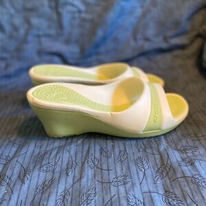 Crocs Sassari mint and white wedge slip on sandal. 9
